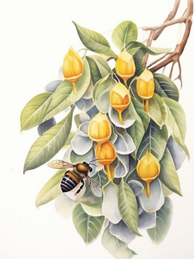 Beehive With Bourvardia Watercolour Illustration 2
