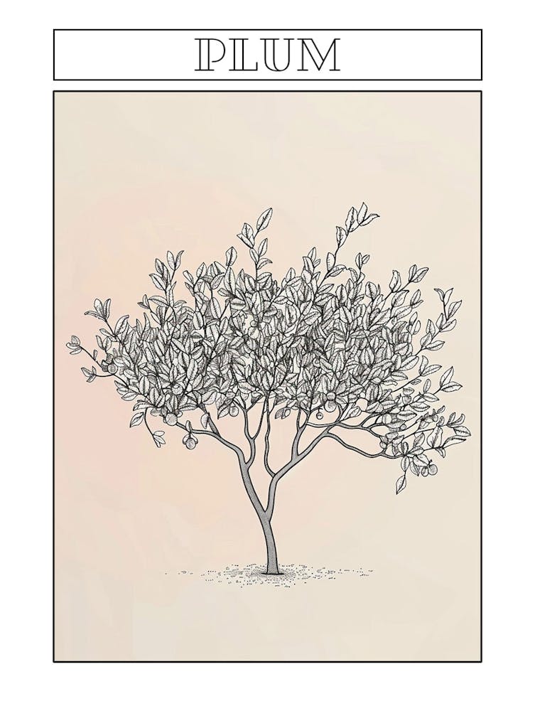 Plum Tree Minimalistic Drawing 2 Poster