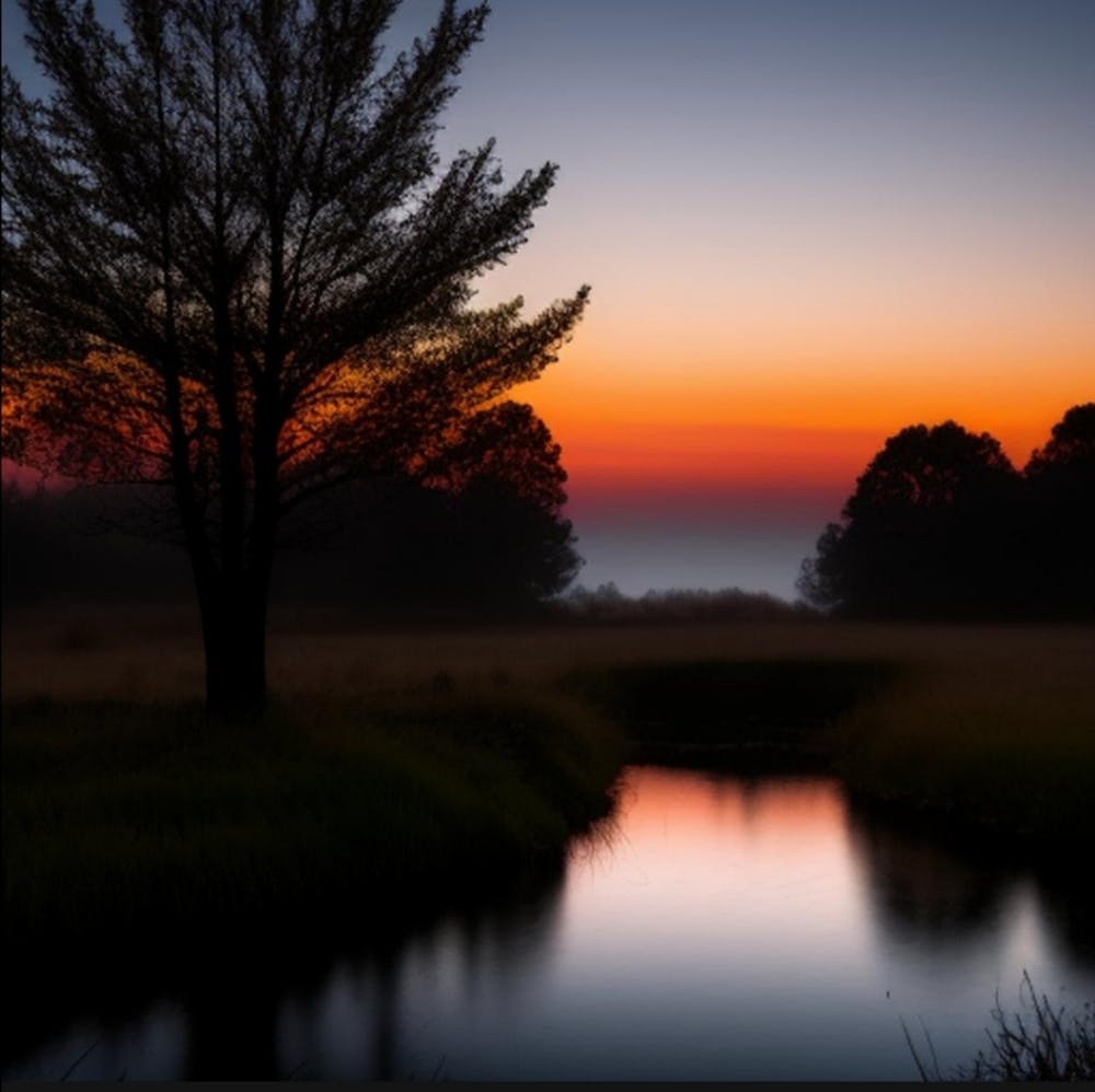 Sunrise Over A Stream Canvas Print