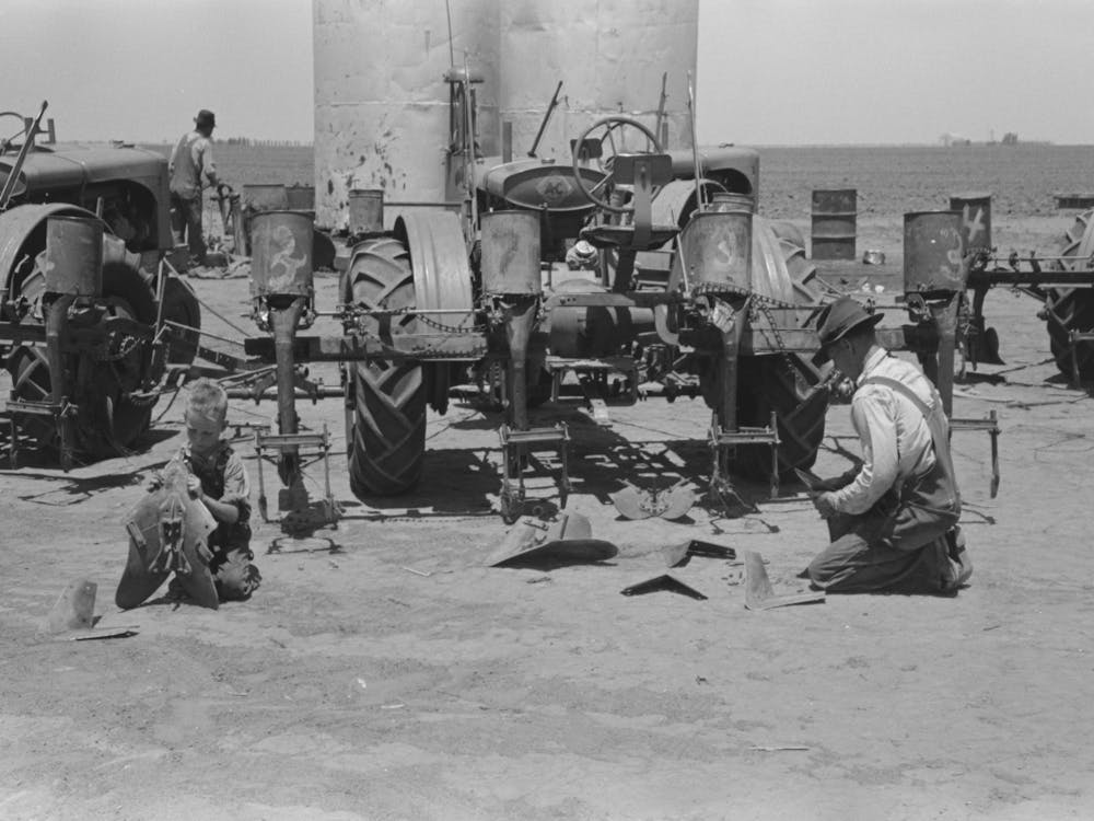 Day Laborer Adjusting Plow Points On Tractor Drawn Planter, Farm Near Ralls, Texas By Russell Lee 1