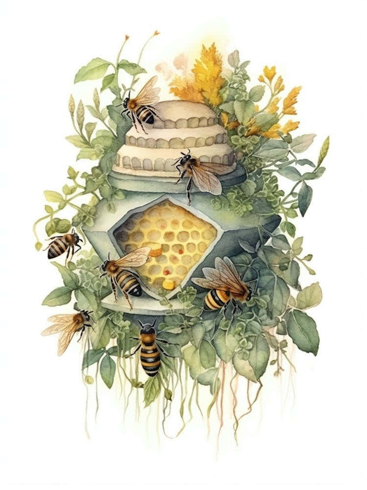 Pollen Bee Beehive Watercolour Illustration 4