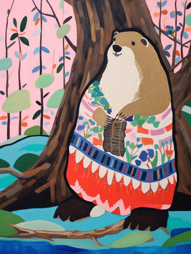 Maximalist Animal Painting Beaver 2