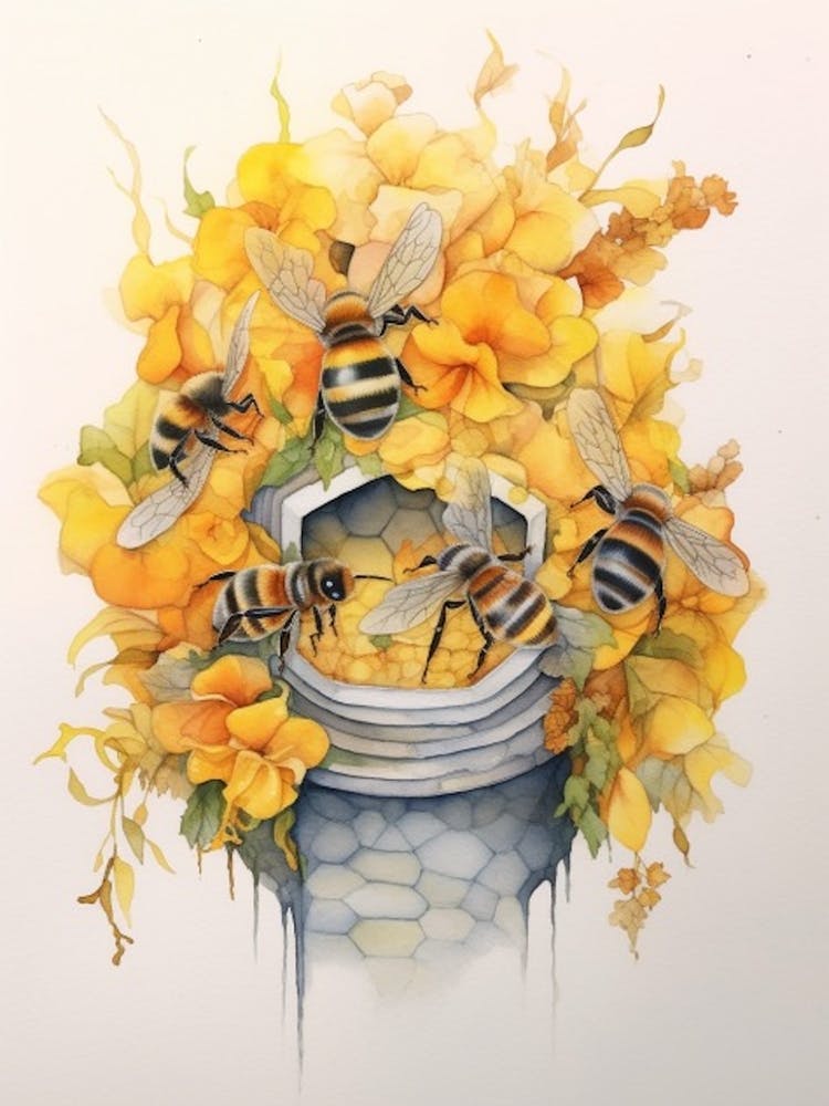 Beehive With Stock Watercolour Illustration 3