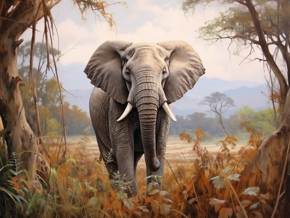African Elephant Browsing In Africa Painting 2