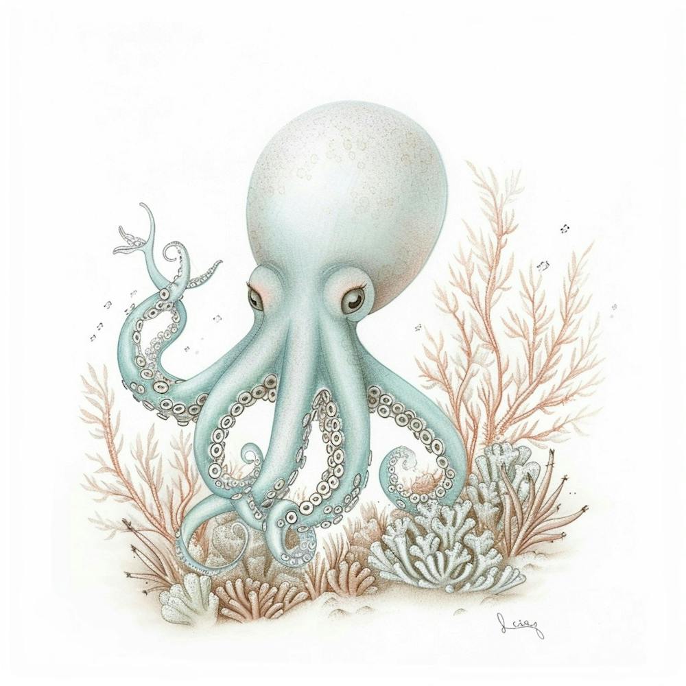 Storybook Style Octopus With Plants 3