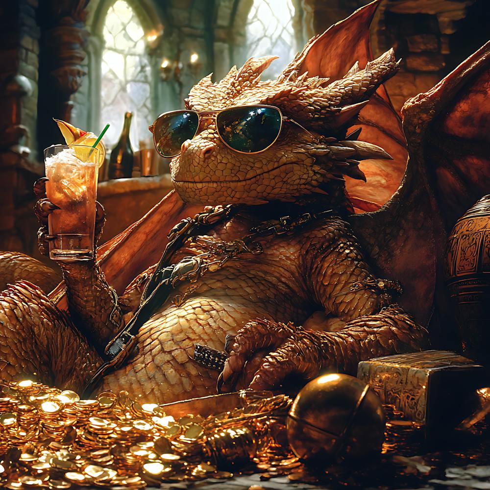 Cool Dragon Lounging on Gold Background 9