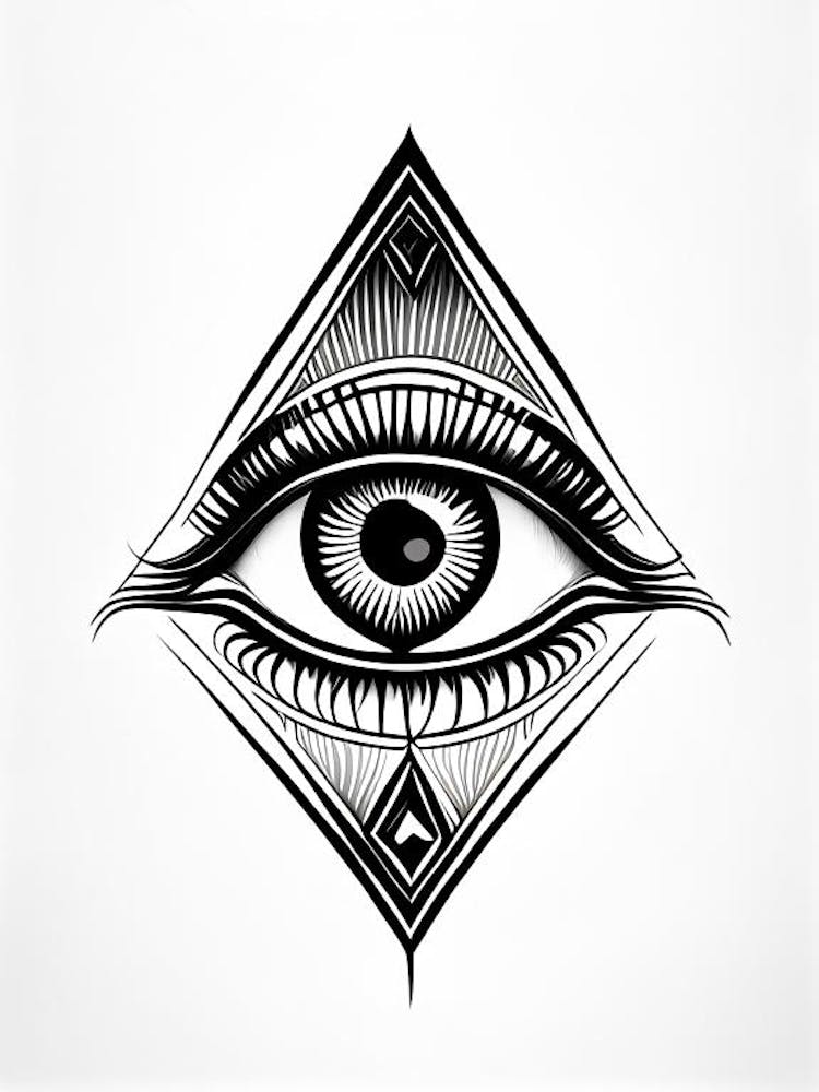 Enlightenment, Symbol, Third Eye Simple Black & White Illustration 1