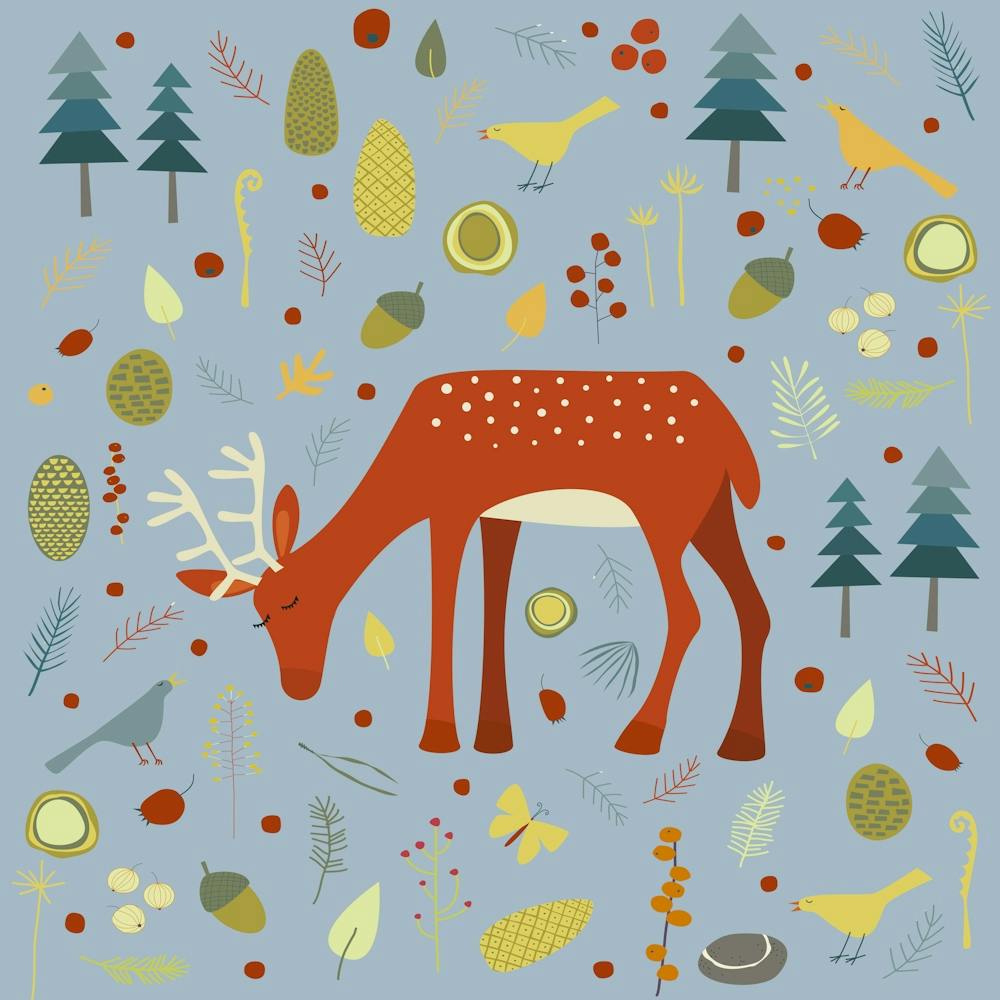 Deer in the Forest Blue