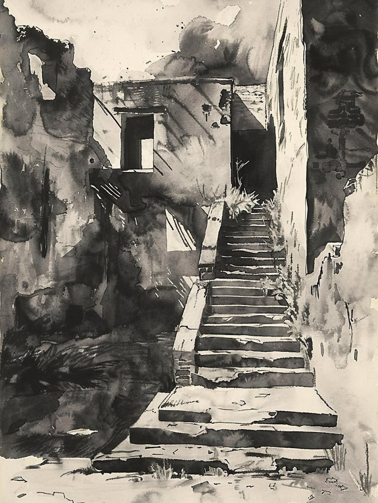 Mexic Arte Museum Austin Texas Black And White Watercolour 1