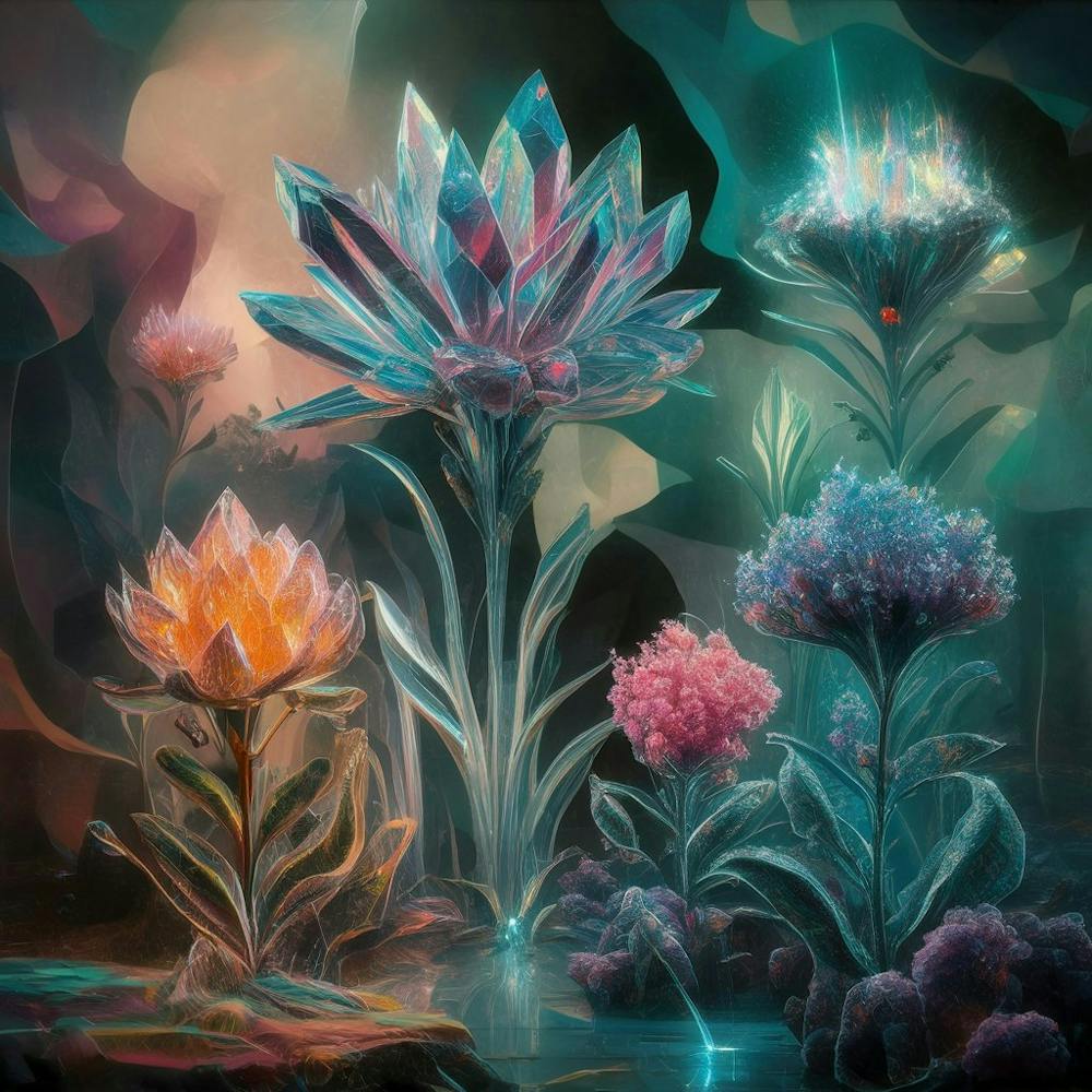 Generate A Surreal Scene Of Crystal Flowers Bloomi Ekkcpuwyroqtv4hsocd0kg Qhhefy
