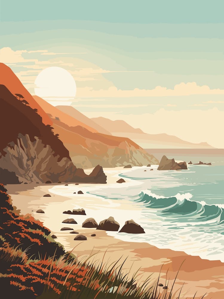 Vintage Retro Print Of Pfeiffer Beach, Big Sur California 1