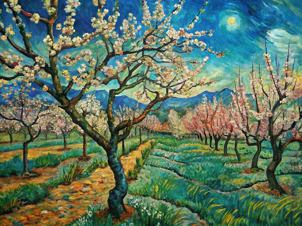 Van Gogh A Peaceful Landscape Featuring Almond Blo
