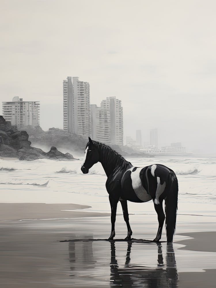 A Horse Oil Painting In Panema Beach, Brazil, Portrait 1