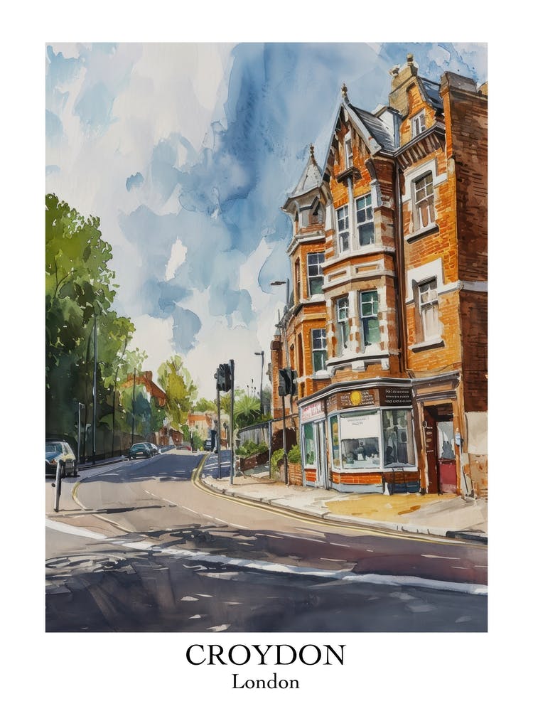 Croydon London Borough   Street Watercolour 4 Poster