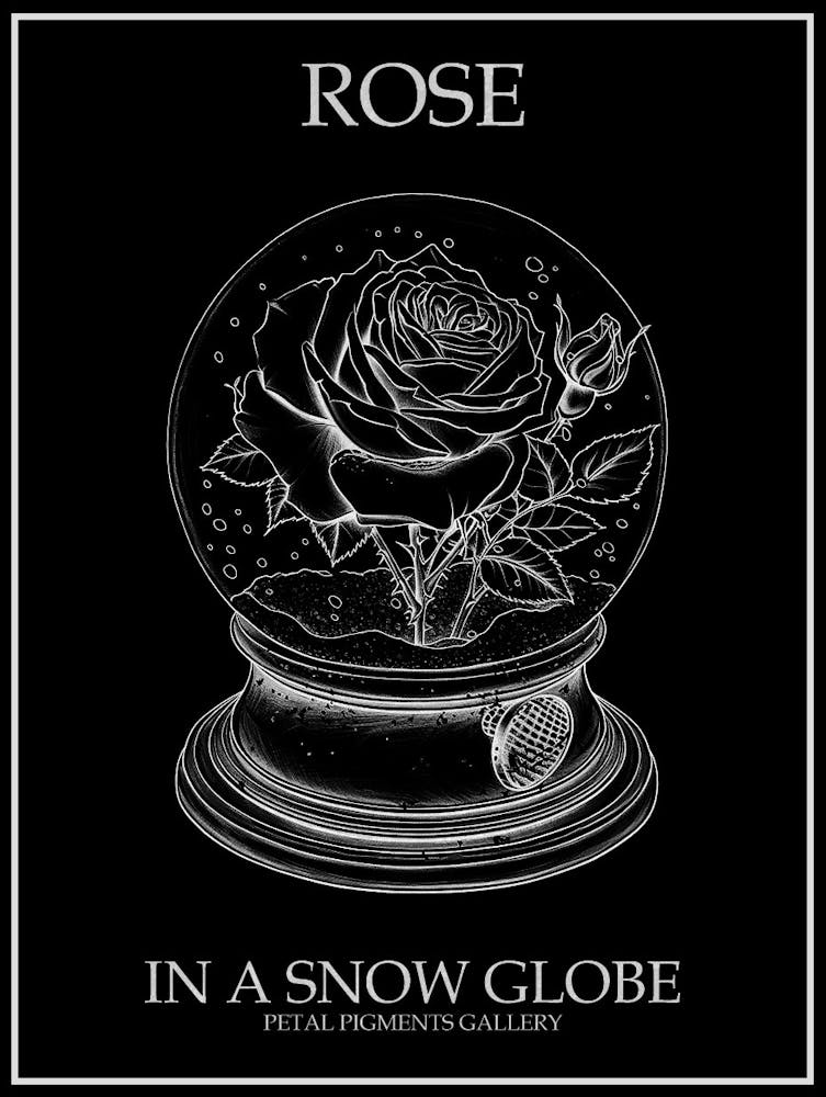 Rose In A Snow Globe Line Drawing 1 Poster Inverted