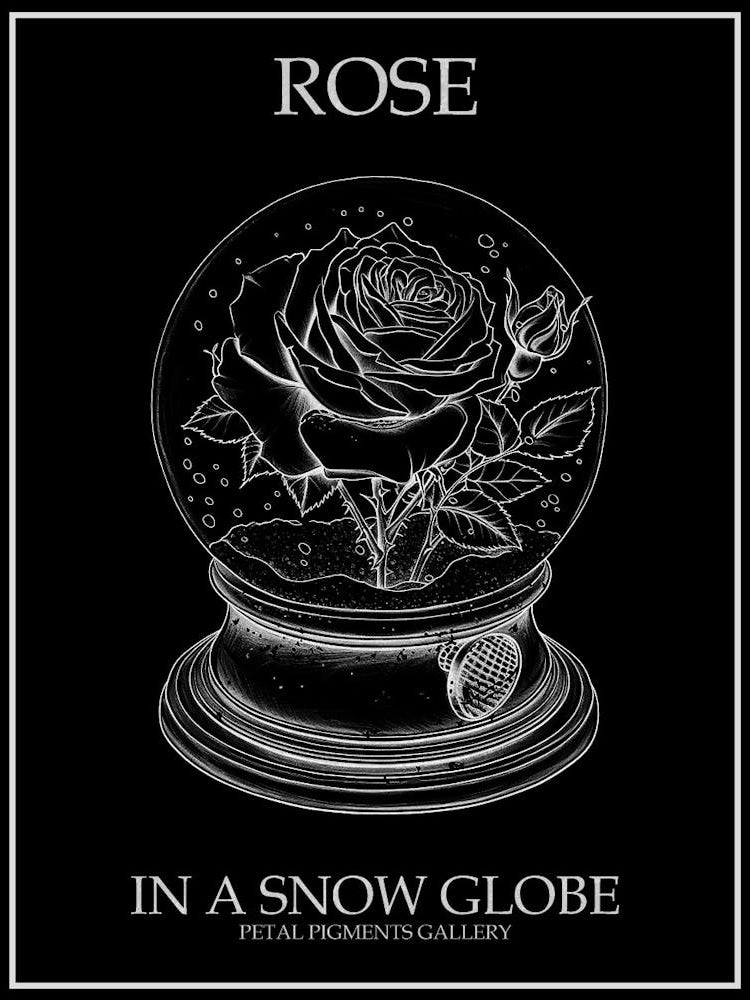 Rose In A Snow Globe Line Drawing 1 Poster Inverted