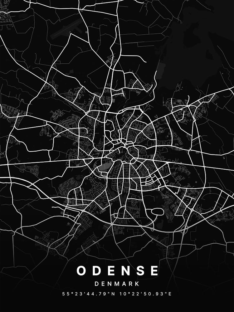 Odense Denmark Black Map