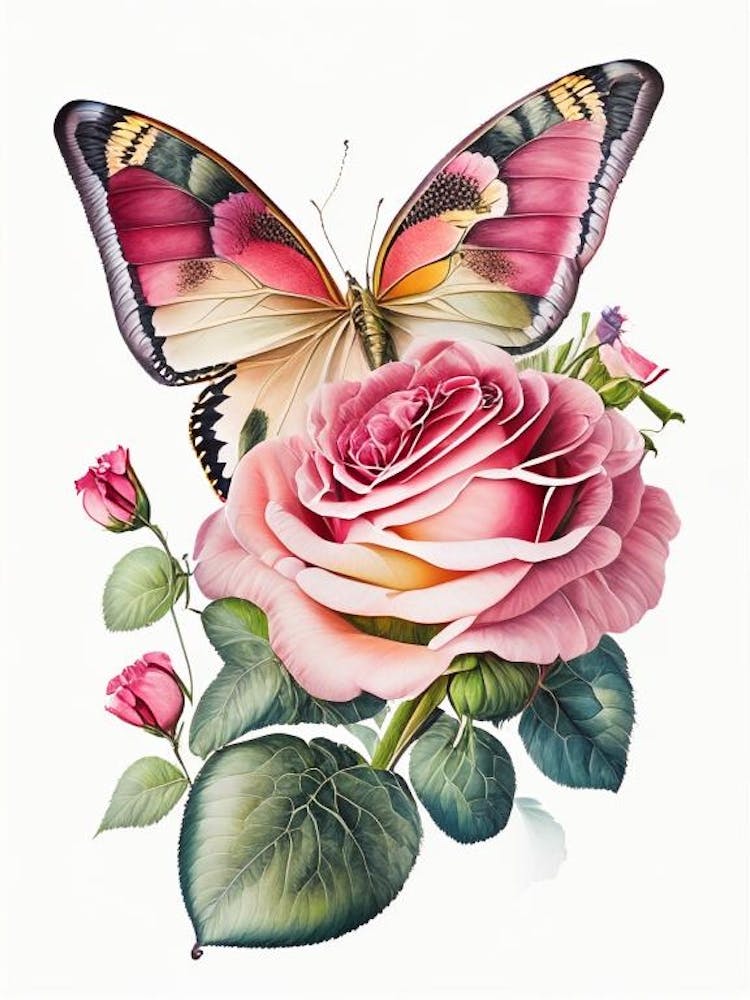 Butterfly On Rose Flower Decoupage 1