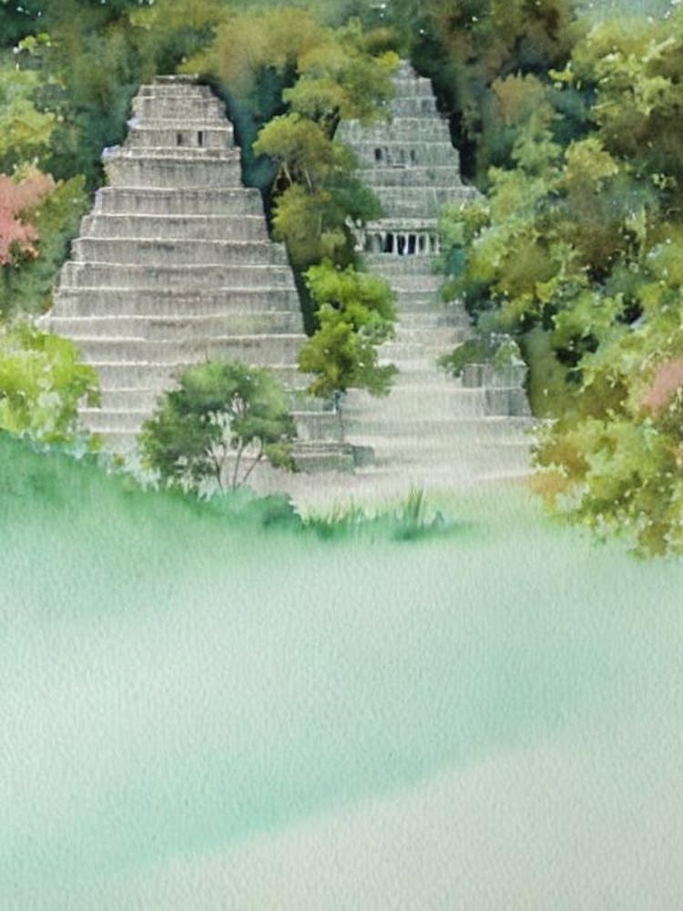 Tikal National Park Guatemala Water Colour Poster