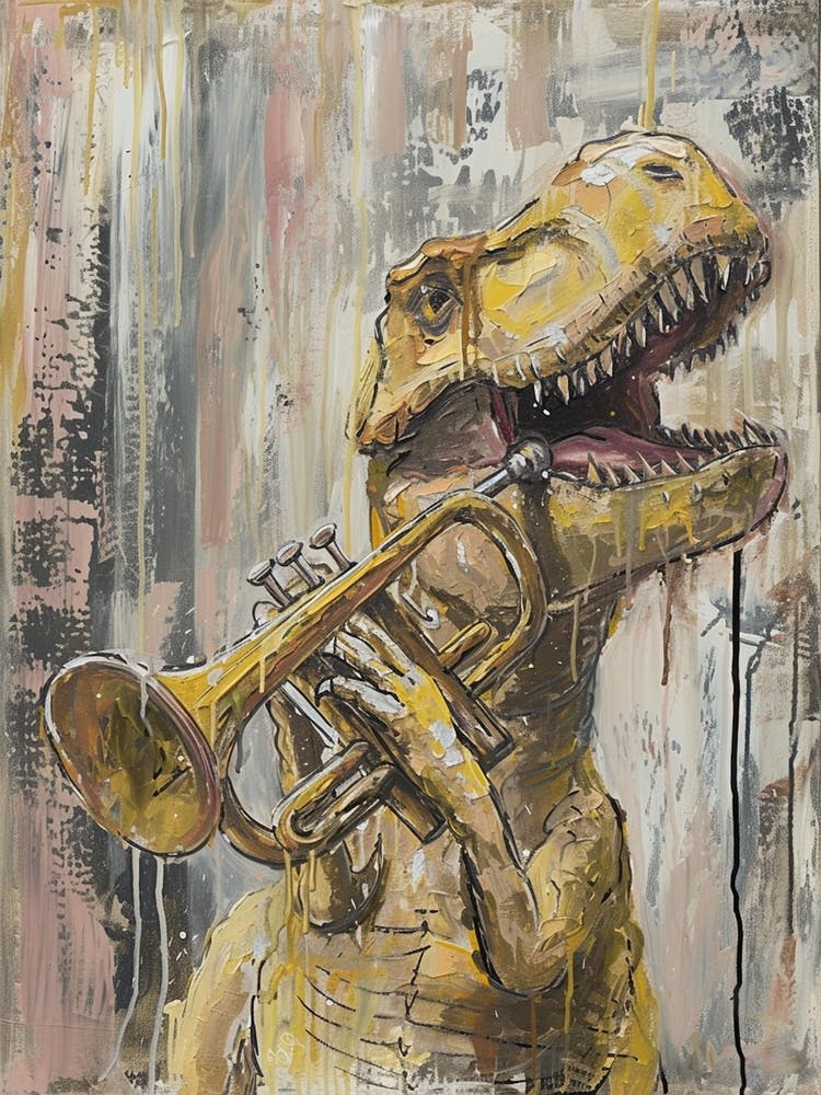 Graffiti Pastel Painting Dinosaur Playing Trumpet 2
