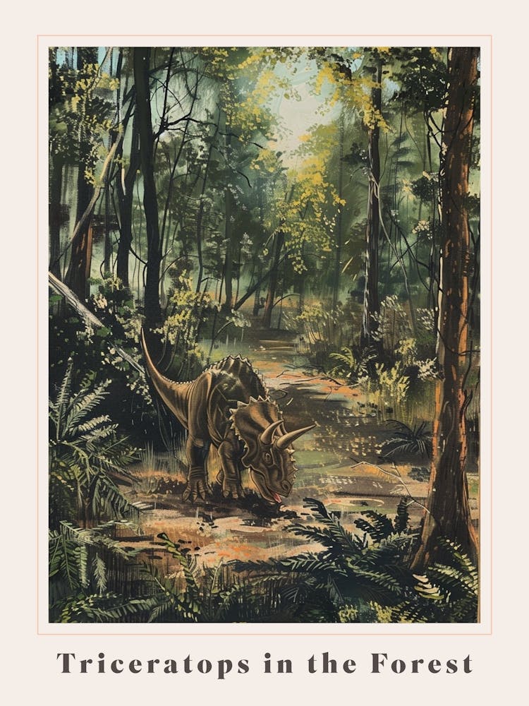 Triceratops In The Forest Painting 1 Poster