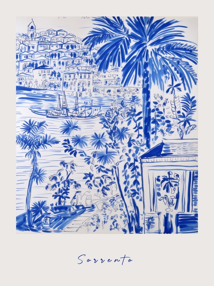 Sorrento Italy Blue Drawing Poster
