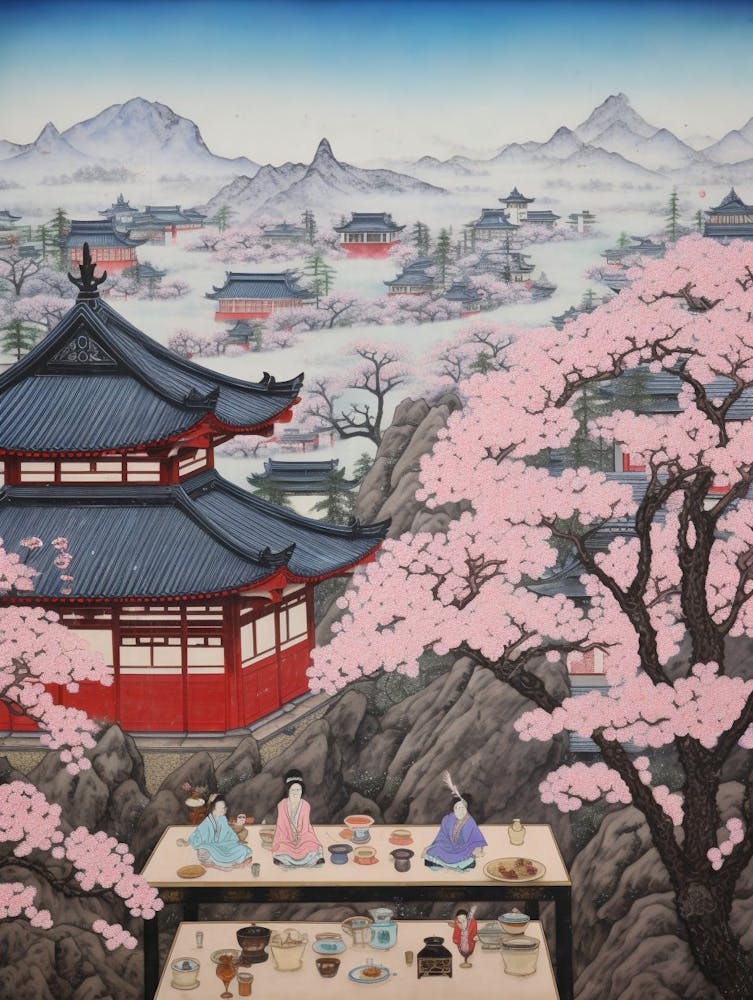 Cherry Blossoms Japanese Style Illustration 4