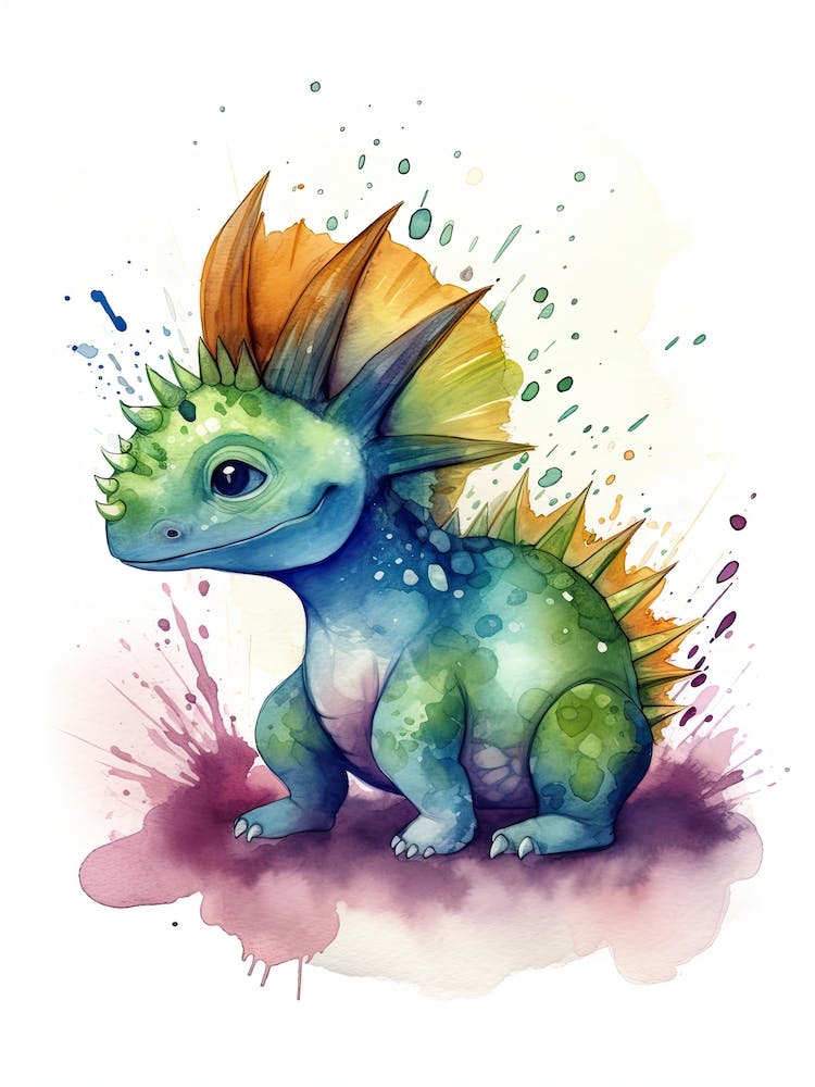Alioramus Cute Dinosaur Watercolour 2