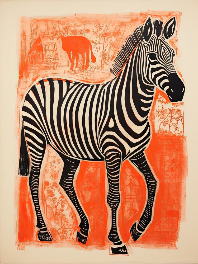 Grevy S Zebra, Woodblock Animal Drawing 1