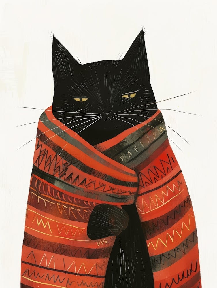 Black Cat With Scarf Canvas Print