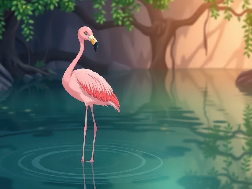 Pink Flamingo In The Water