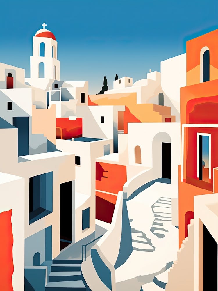 Santorini, Greece, Bold Outlines 3