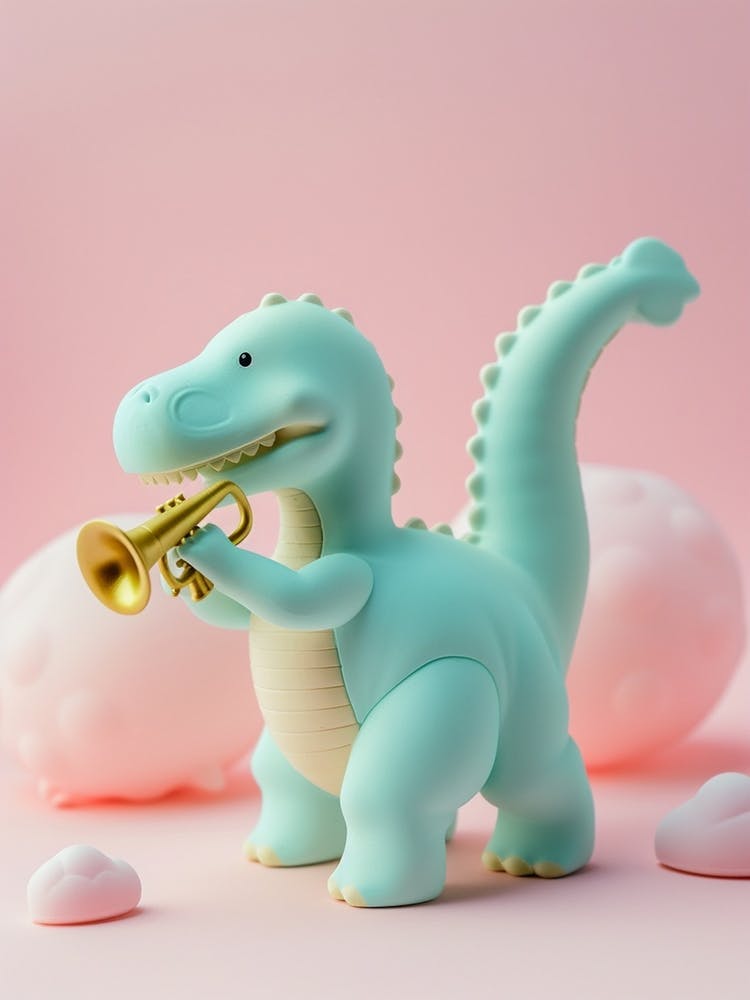 Pastel Toy Dinosaur Playing The Trumpet 3