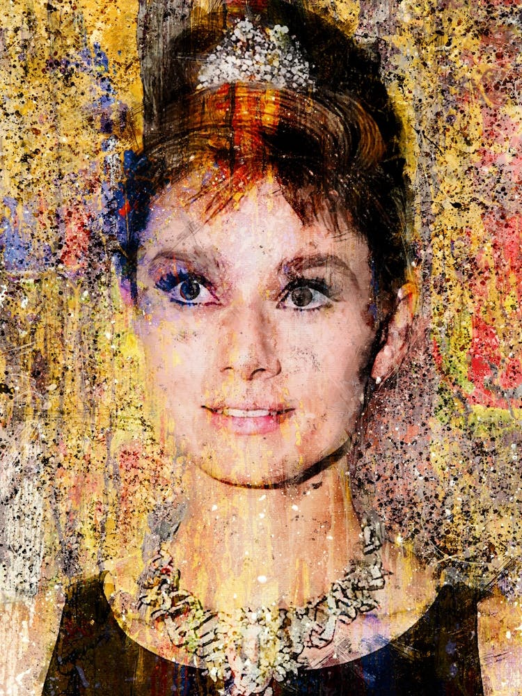 Colorful Background Painting of Audrey Hepburn