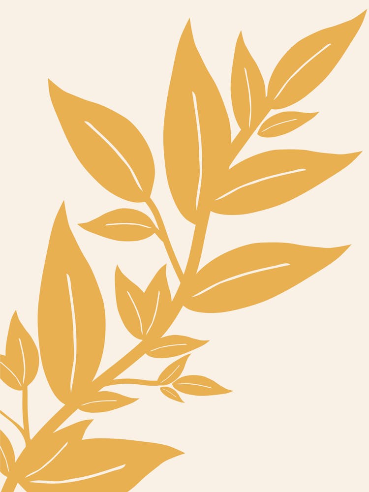Leaves Mustard Yellow And Cream White Botanical