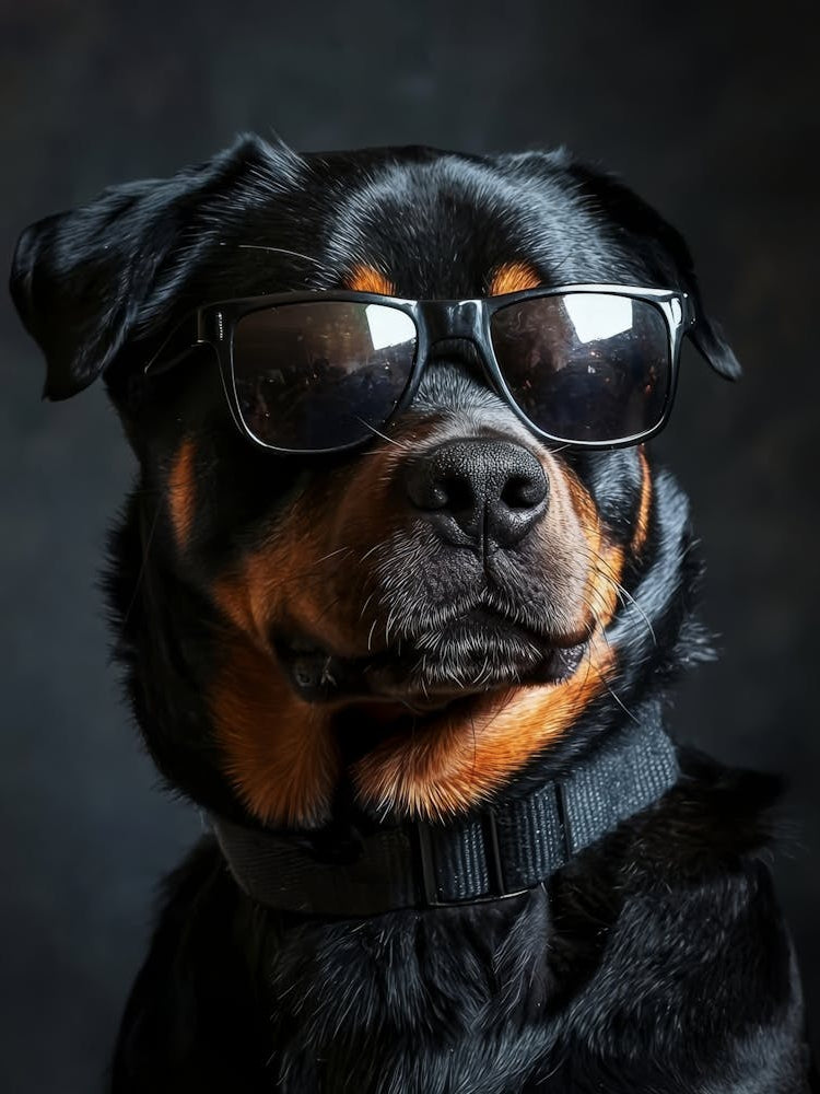 Rottweiler Wearing Sunglasses. Generated AI.