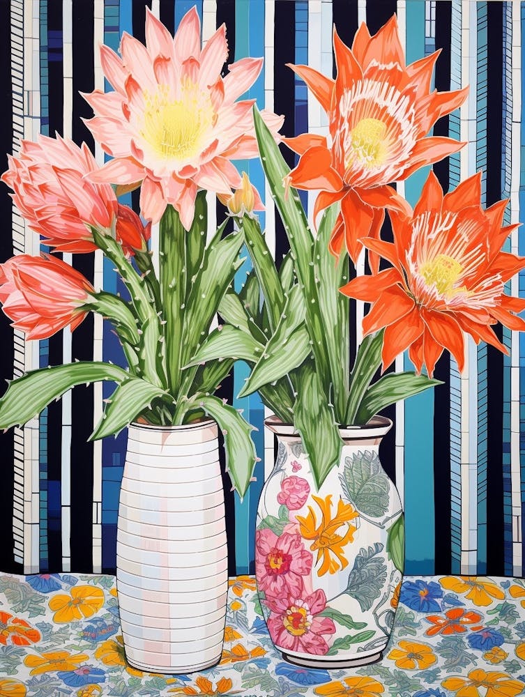 Cactus Painting Maximalist Still Life Chamaecereus Silvestrii Cactus 4