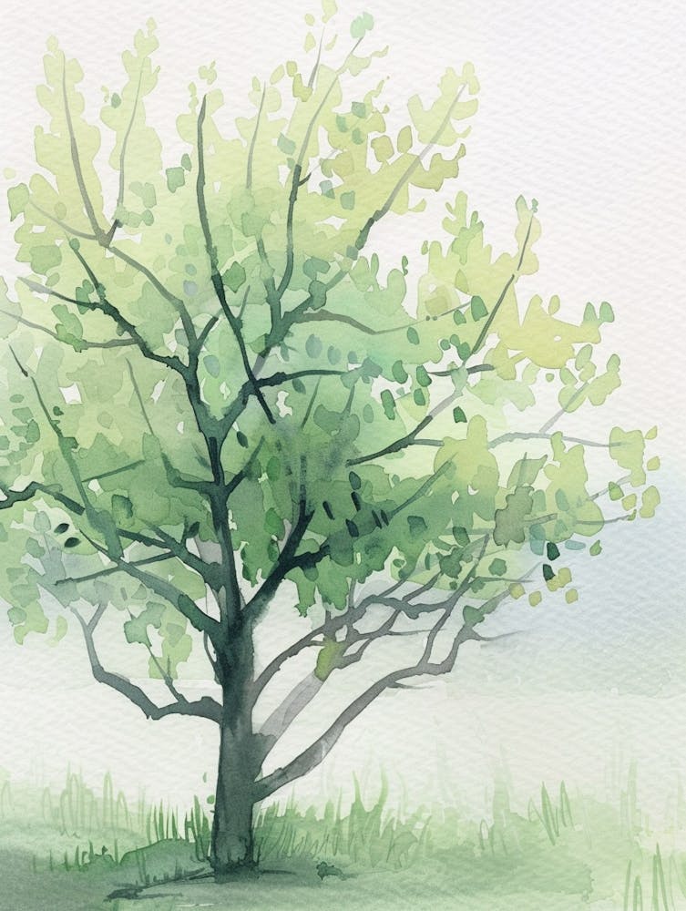 Plum Tree Atmospheric Watercolour Painting 4