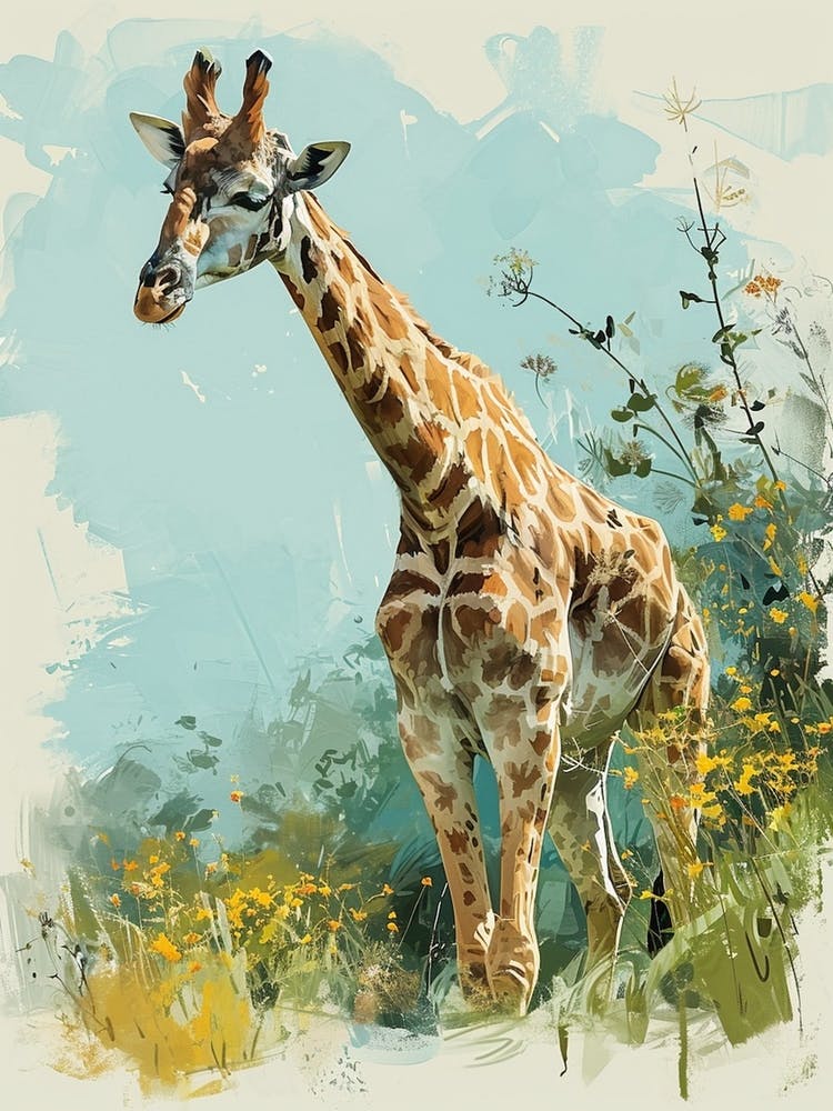 Giraffe In Nature Modern Illustration 1