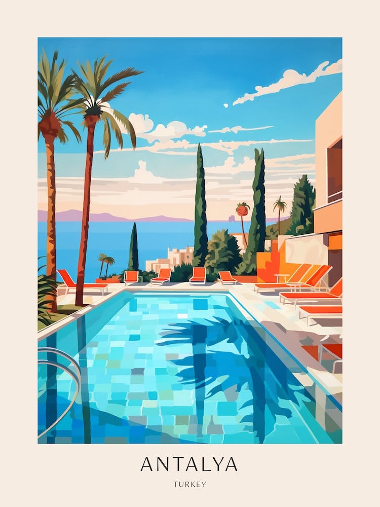 Antalya, Turkey 5 Midcentury Modern Pool Poster