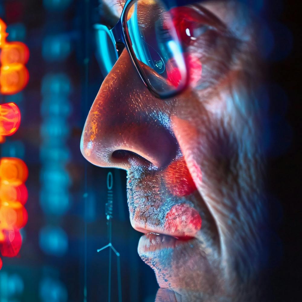 Man In Glasses Looking At Computer Screen