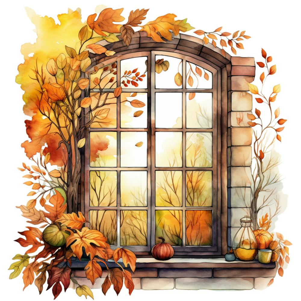 Watercolor Autumn Window