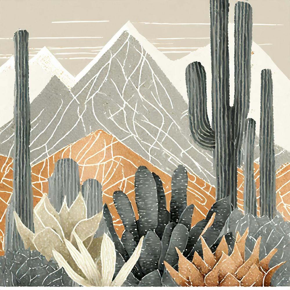 Firefly Modern Abstract Beautiful Lush Cactus And Succulent Garden In Neutral Muted Colors Of Tan, G (8)