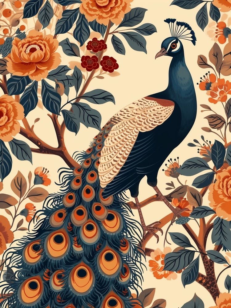 Orange Peacock Floral Wallpaper 1