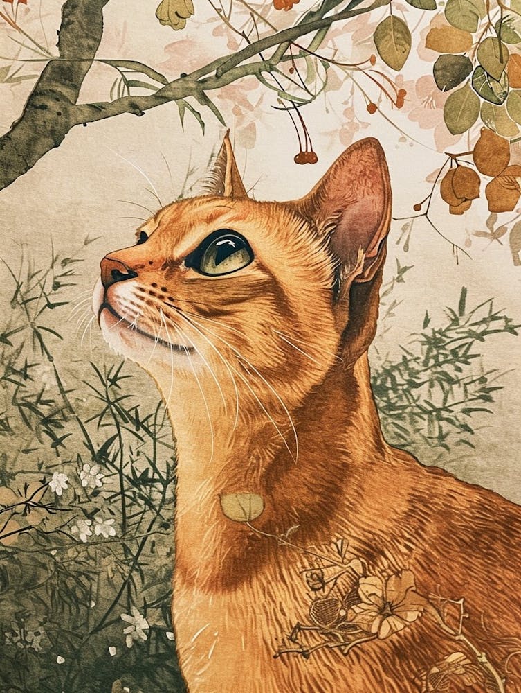 Abyssinian Cat Japanese Illustration 1