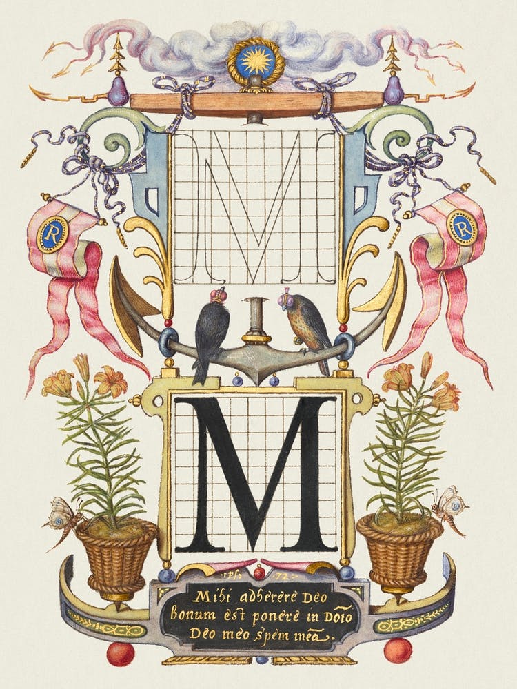 Guide For Constructing The Letter M From Mira Calligraphiae Monumenta, Joris Hoefnagel