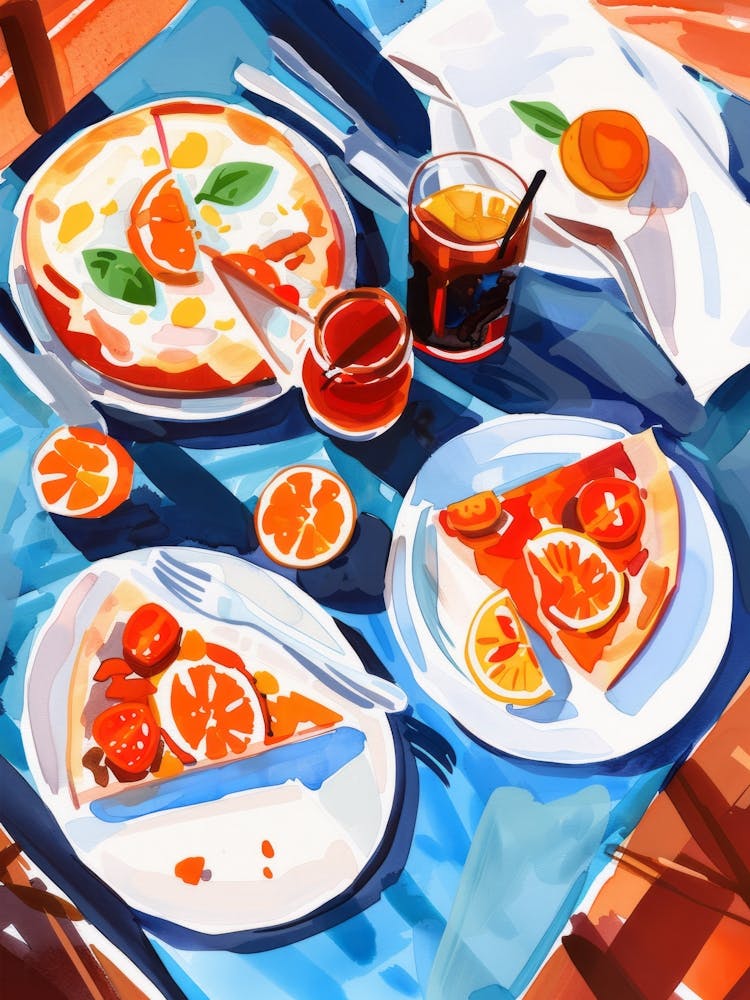 Mittagessen mit Pizza. Italienisches Essen. Aquarellküche