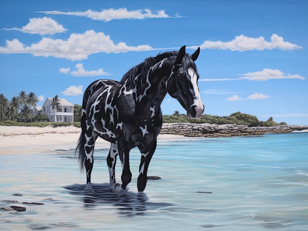 A Horse Oil Painting In Pink Sands Beach, Bahamas, Landscape 2