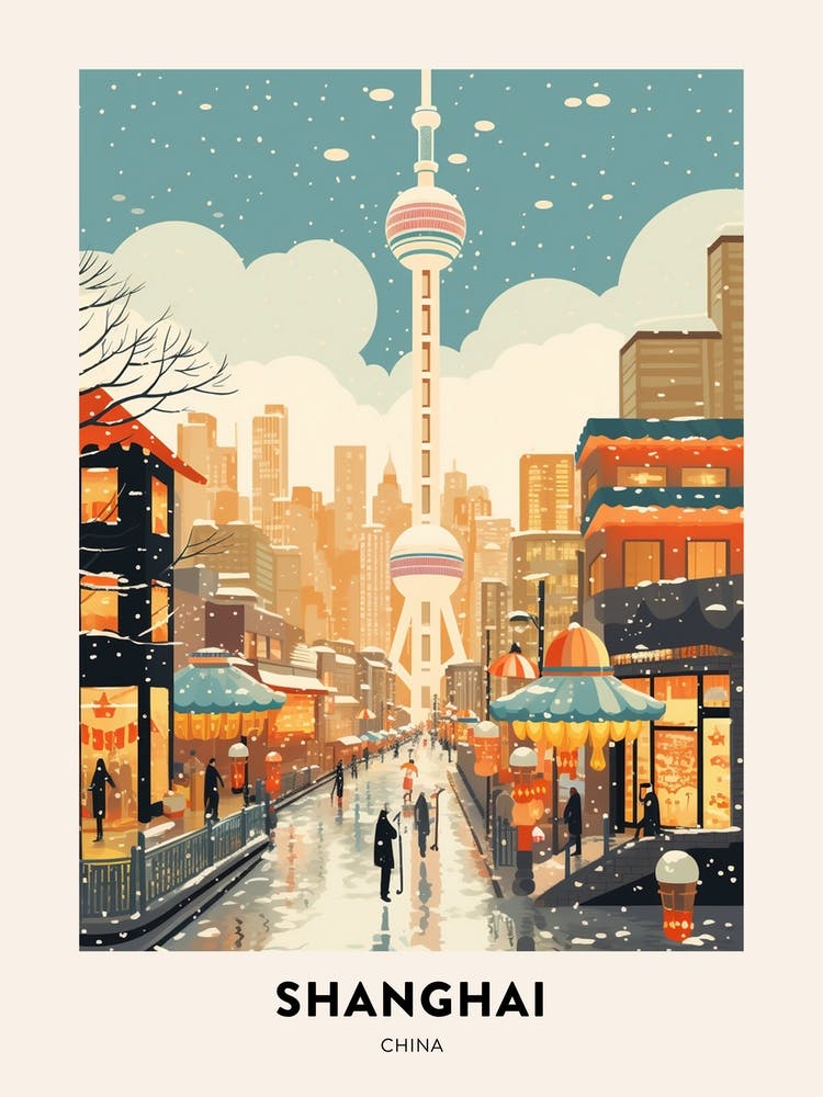 Winter Night  Travel Poster Shanghai China 2