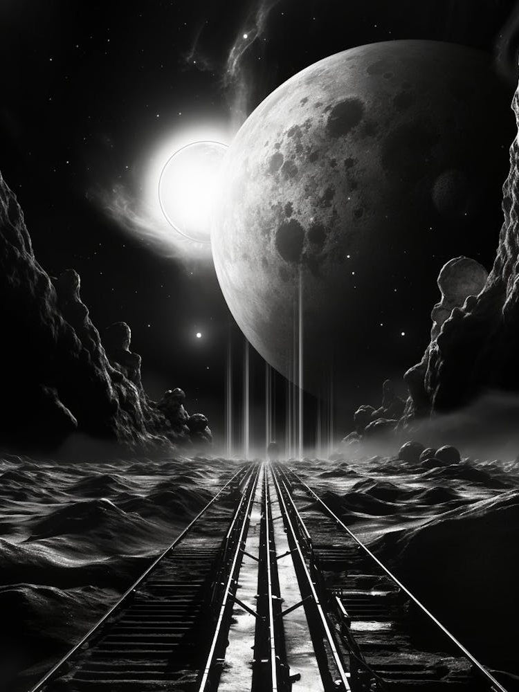 Interstellar Voyage Abstract Black And White 8